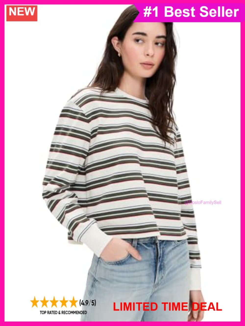 Joe's Jeans Long Sleeve Boxy Tee Striped Mid-Weight Stretch Jersey